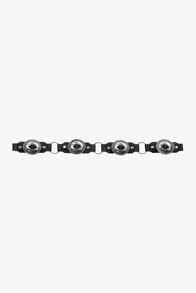 OTHER BELTS MENWOMEN Leather Concho Belt Black and Silver