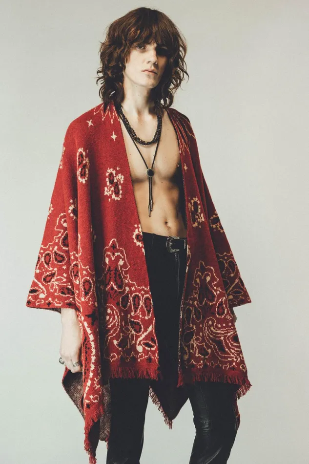 OTHER KNITWEAR MEN Western Poncho Wine Paisley