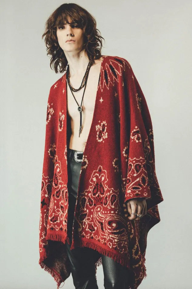 OTHER KNITWEAR MEN Western Poncho Wine Paisley