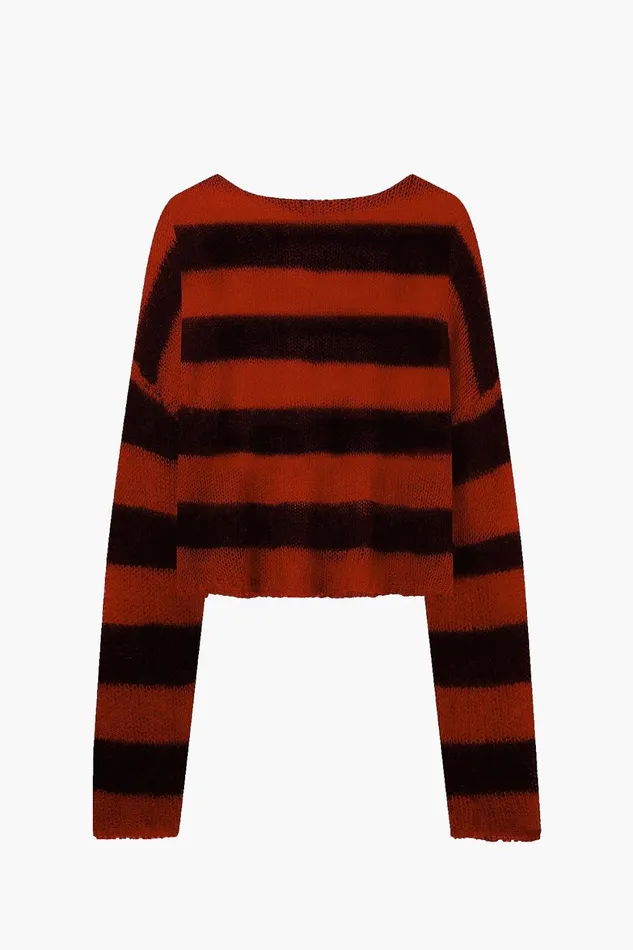 OTHER KNITWEAR WOMEN Cropped Navarro Jumper Grunge Stripe Black and Red