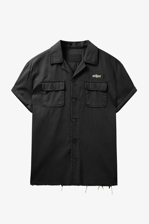 OTHER SHIRTS MEN SS Skull Crossbones Military Shirt Vintage Black