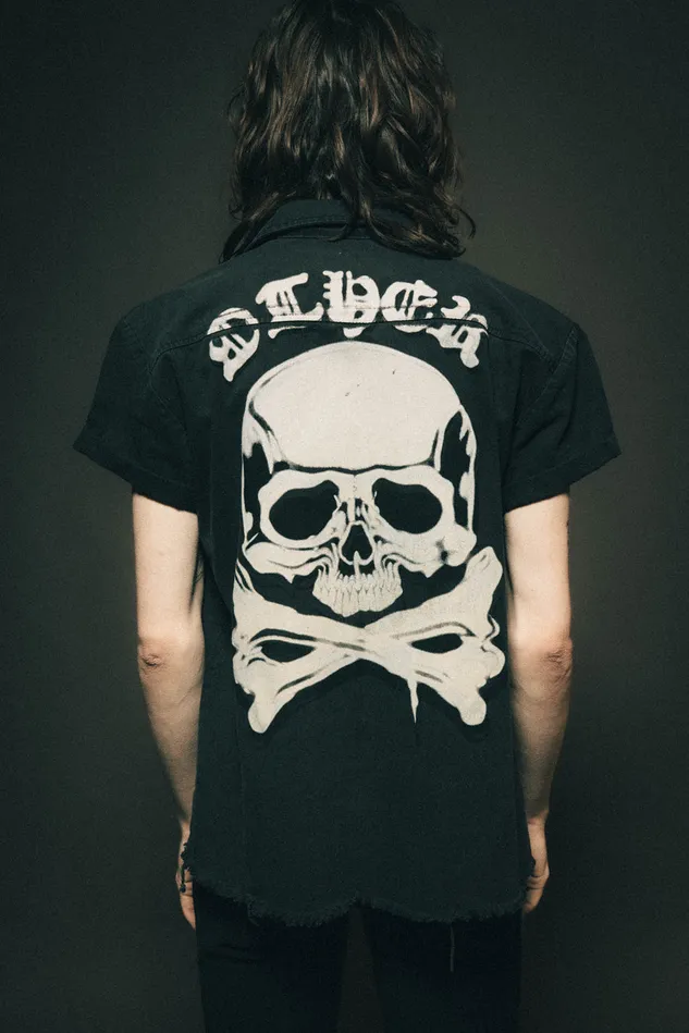 OTHER SHIRTS MEN SS Skull Crossbones Military Shirt Vintage Black