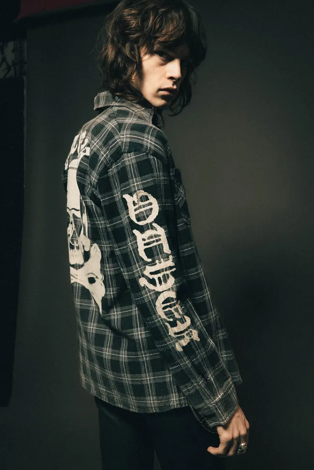 OTHER SHIRTS MEN The Skull and Crossbones Vintage Flannel Shirt Worn Black