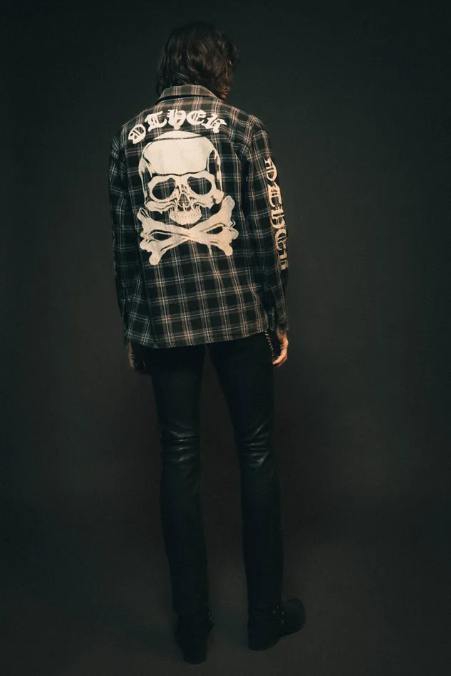 OTHER SHIRTS MEN The Skull and Crossbones Vintage Flannel Shirt Worn Black