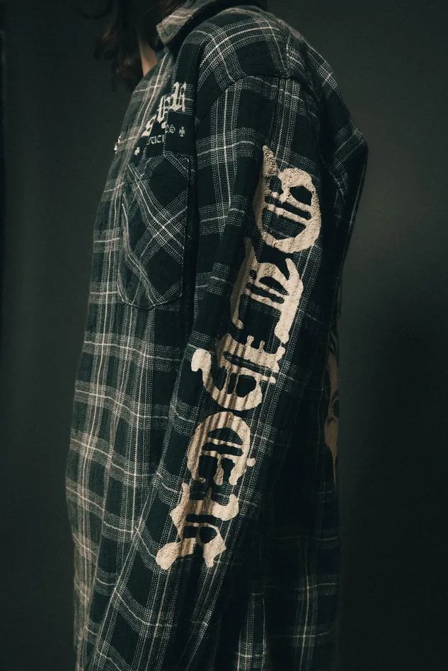 OTHER SHIRTS MEN The Skull and Crossbones Vintage Flannel Shirt Worn Black
