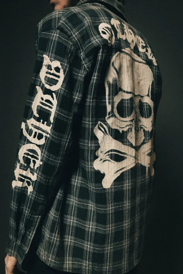 OTHER SHIRTS MEN The Skull and Crossbones Vintage Flannel Shirt Worn Black