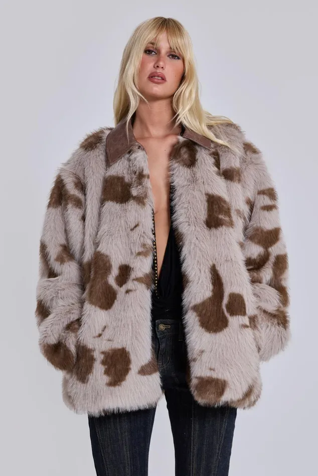 Outerwear Women Jaded London Lorax Cow Faux Fur Jacket