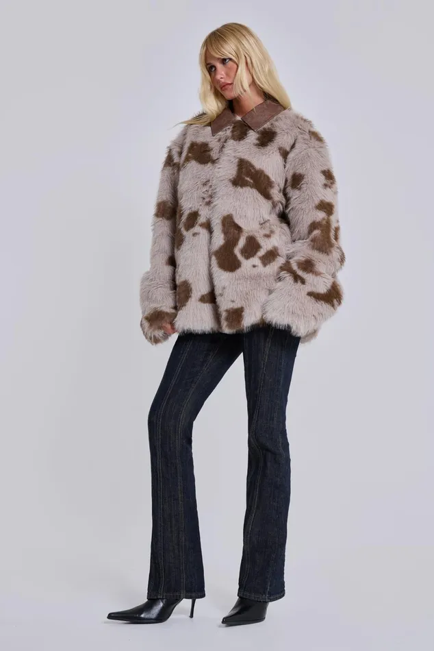 Outerwear Women Jaded London Lorax Cow Faux Fur Jacket