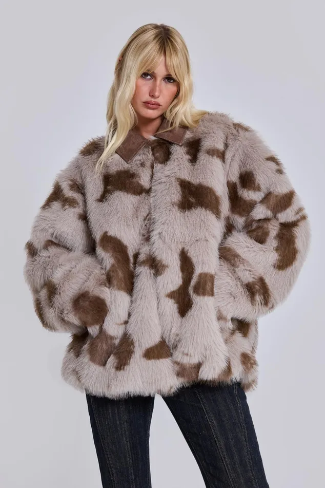 Outerwear Women Jaded London Lorax Cow Faux Fur Jacket
