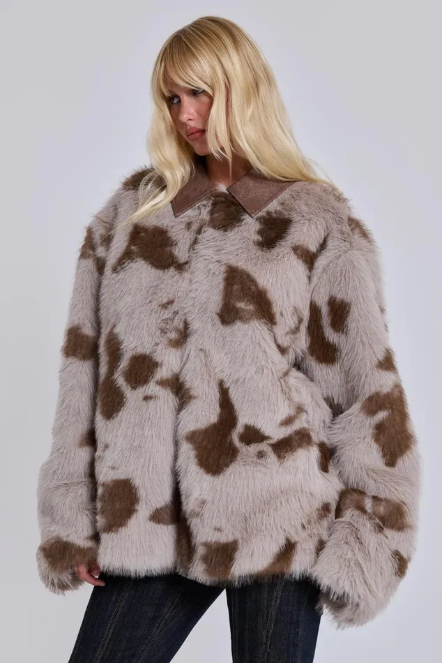 Outerwear Women Jaded London Lorax Cow Faux Fur Jacket