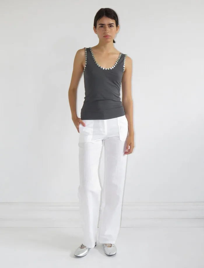 Paloma Wool ALVASlightly Sheer White Linen Pants With A Straight Leg And Low Rise Women Bottoms
