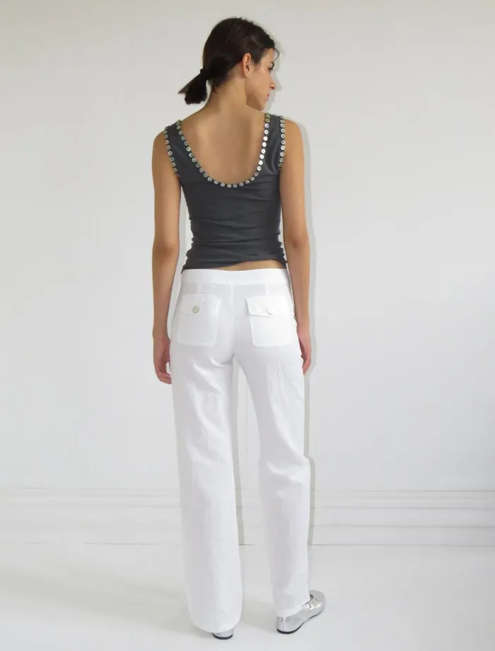 Paloma Wool ALVASlightly Sheer White Linen Pants With A Straight Leg And Low Rise Women Bottoms