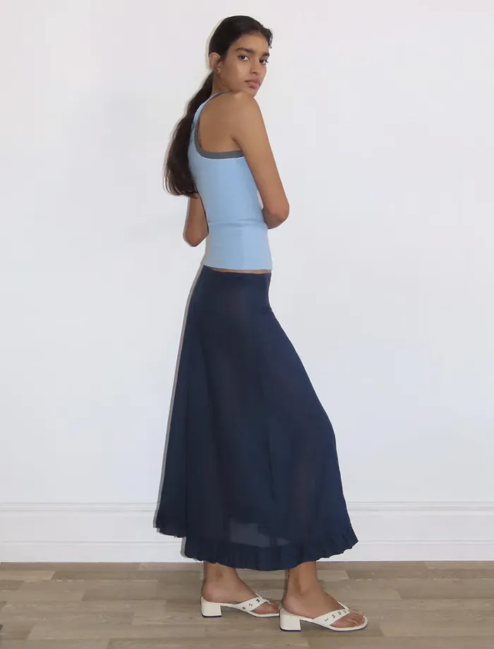 Paloma Wool ANDOLINILong Flare Low Waist Skirt With Bottom Voile Stitching Women Bottoms