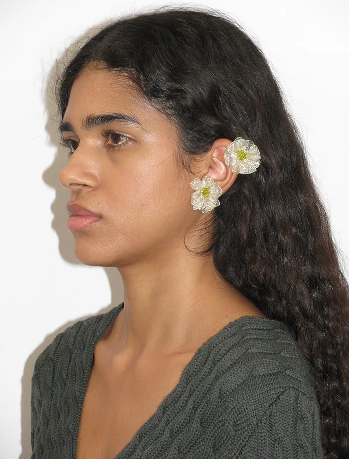 Paloma Wool ANETTESand Beaded Mini Flower Earrings Made Of Ribbon Women Jewelry