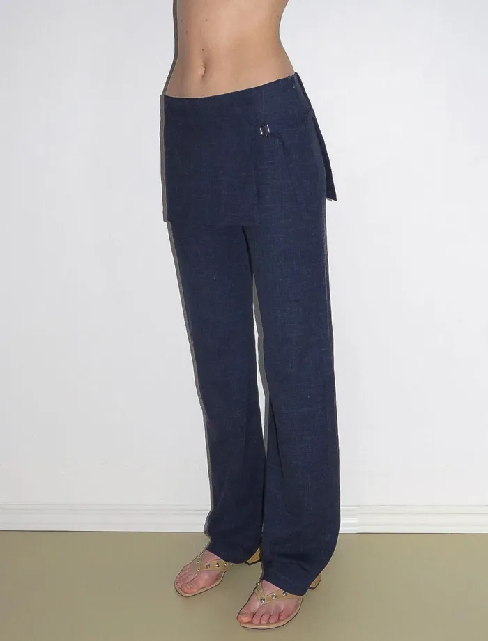Paloma Wool ARCHIVENavy Midrise Pants With Overlapping Fixed Mini Hip Skirt Women Bottoms Paloma Wool ARCHIVENavy Midrise Pants With Overlapping Fixed Mini Hip Skirt Women Bottoms