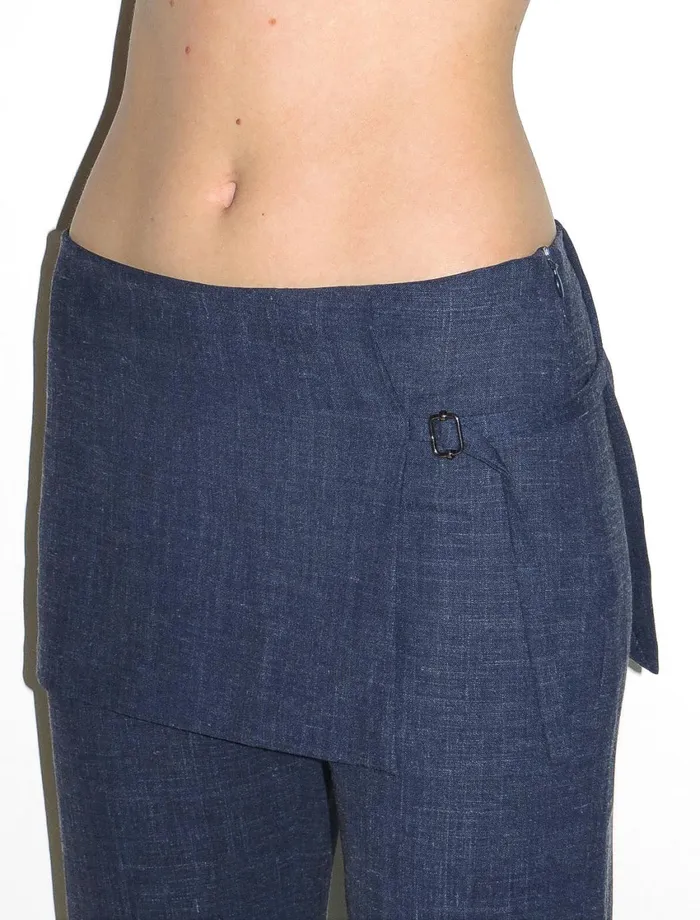 Paloma Wool ARCHIVENavy Midrise Pants With Overlapping Fixed Mini Hip Skirt Women Bottoms