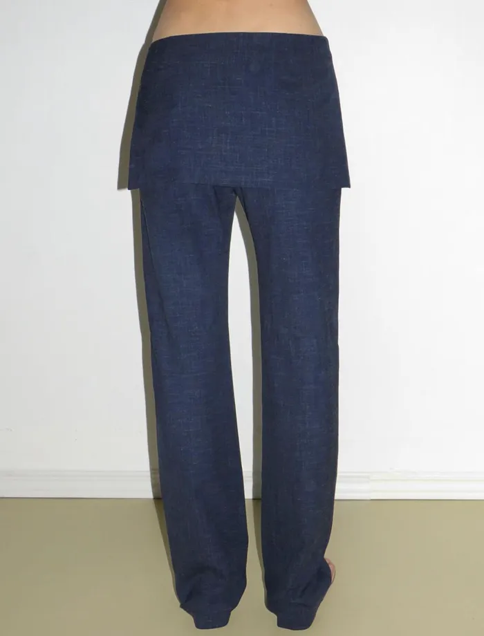Paloma Wool ARCHIVENavy Midrise Pants With Overlapping Fixed Mini Hip Skirt Women Bottoms