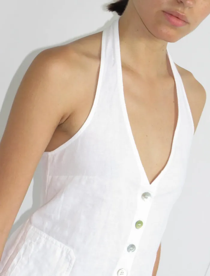 Paloma Wool ARICSlightly Sheer Halterstyle Linen Top With A Central Button Placket And Side Pockets Women Tops