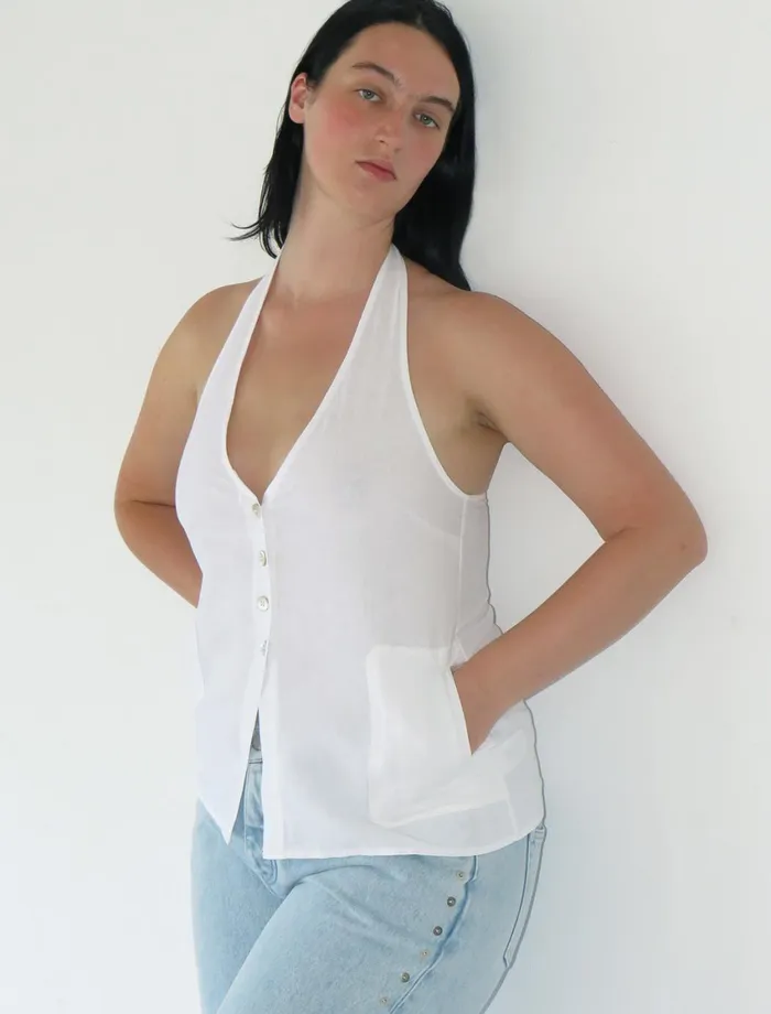 Paloma Wool ARICSlightly Sheer Halterstyle Linen Top With A Central Button Placket And Side Pockets Women Tops