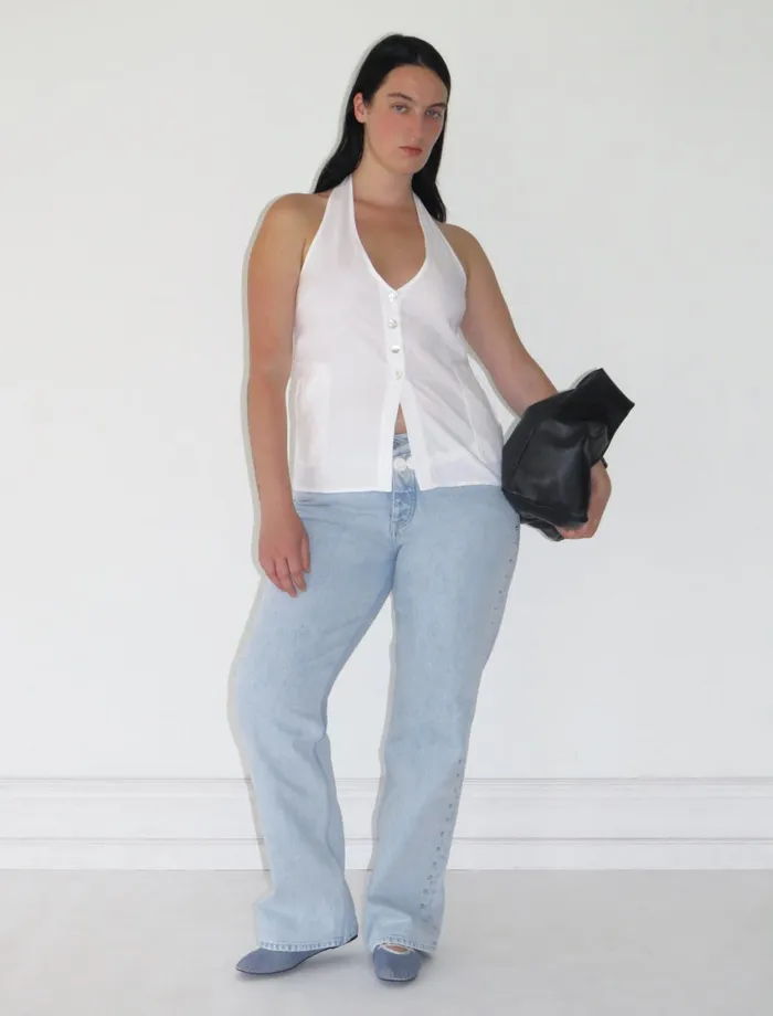 Paloma Wool ARICSlightly Sheer Halterstyle Linen Top With A Central Button Placket And Side Pockets Women Tops