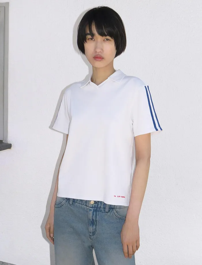 Paloma Wool BEERHOST White Retro Polo Neck Tshirt With Sporttype Piping Detail Women Tops Paloma Wool BEERHOST White Retro Polo Neck Tshirt With Sporttype Piping Detail Women Tops