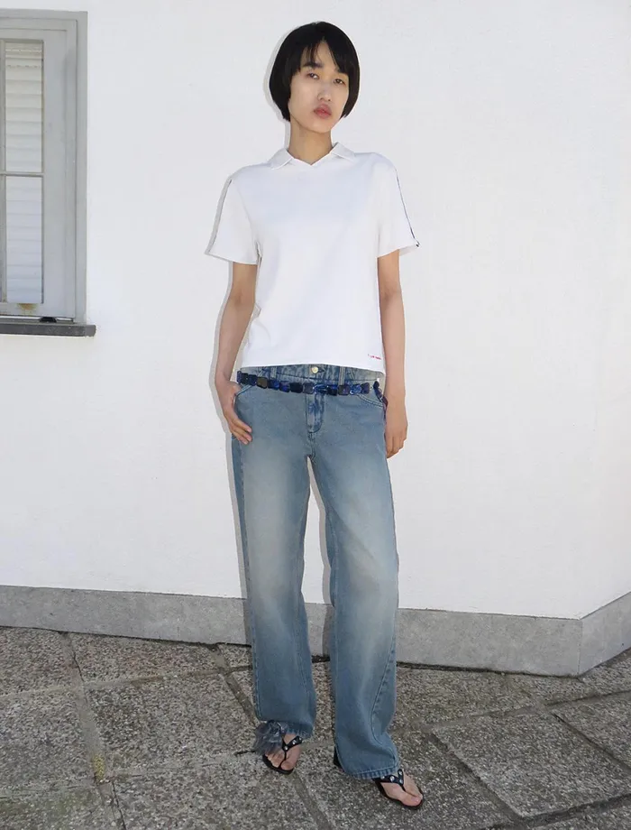Paloma Wool BEERHOST White Retro Polo Neck Tshirt With Sporttype Piping Detail Women Tops