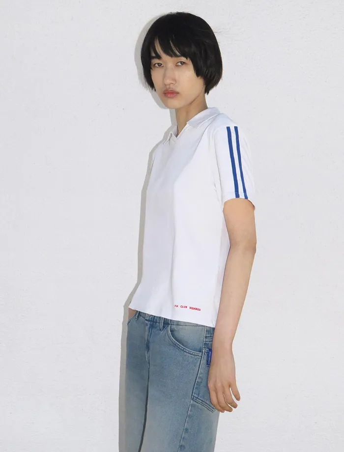 Paloma Wool BEERHOST White Retro Polo Neck Tshirt With Sporttype Piping Detail Women Tops