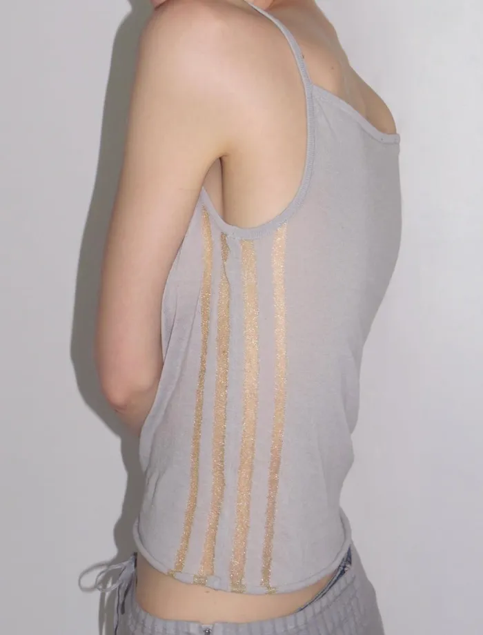 Paloma Wool DIJONGreyish Blue Asymmetrical Cotton Top With Transparent Intarsia On The Sides Women Tops Paloma Wool DIJONGreyish Blue Asymmetrical Cotton Top With Transparent Intarsia On The Sides Women Tops