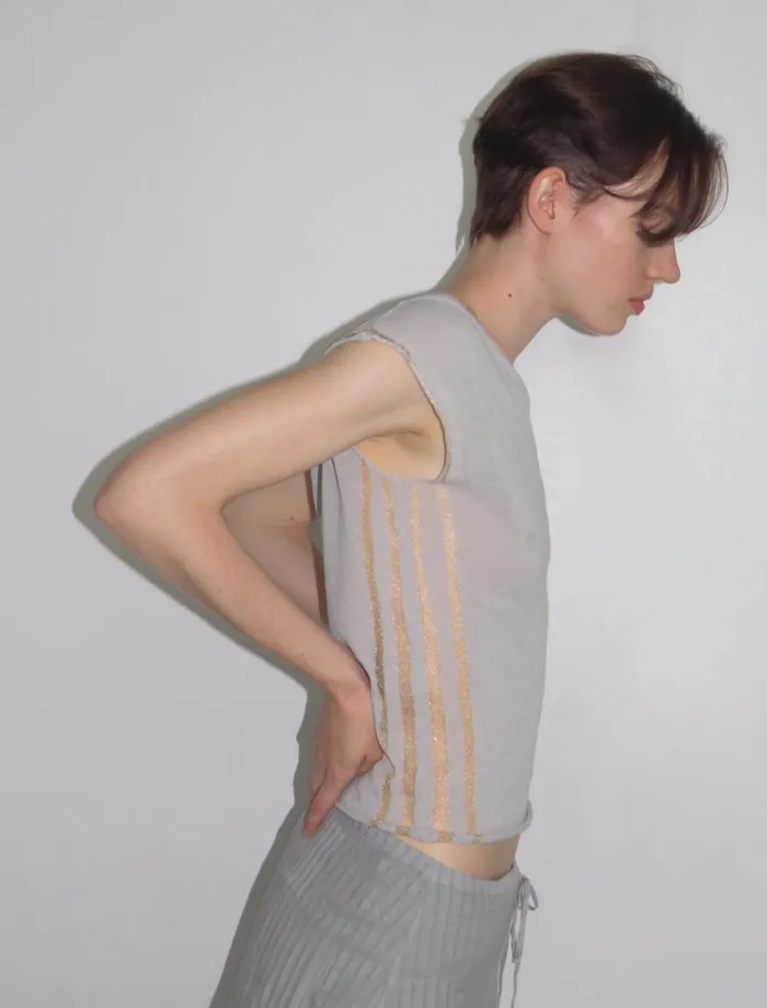 Paloma Wool DIJONGreyish Blue Asymmetrical Cotton Top With Transparent Intarsia On The Sides Women Tops