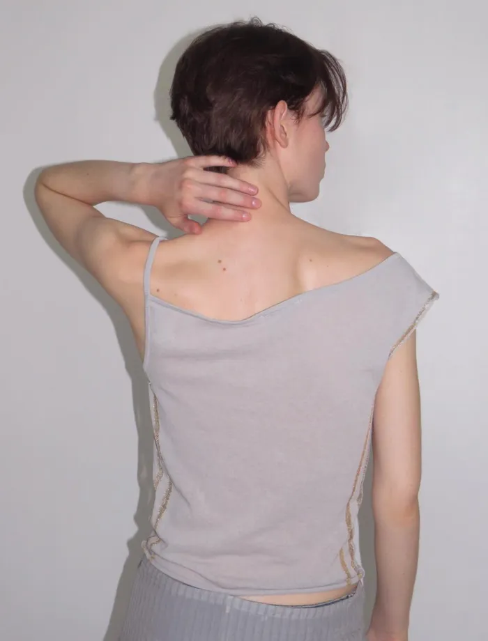 Paloma Wool DIJONGreyish Blue Asymmetrical Cotton Top With Transparent Intarsia On The Sides Women Tops