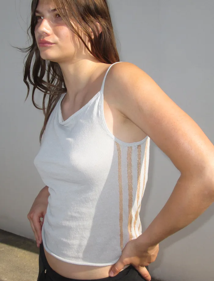 Paloma Wool DIJONGreyish Blue Asymmetrical Cotton Top With Transparent Intarsia On The Sides Women Tops