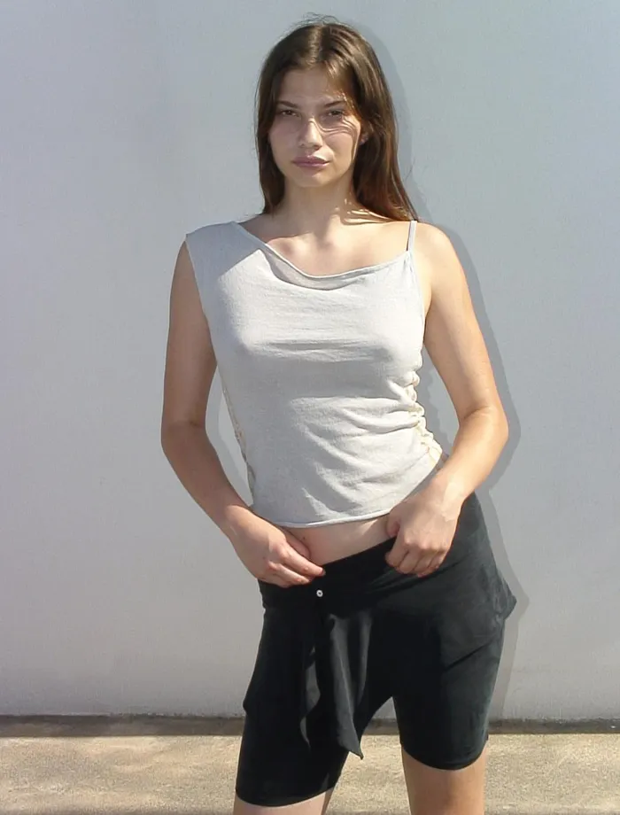 Paloma Wool DIJONGreyish Blue Asymmetrical Cotton Top With Transparent Intarsia On The Sides Women Tops