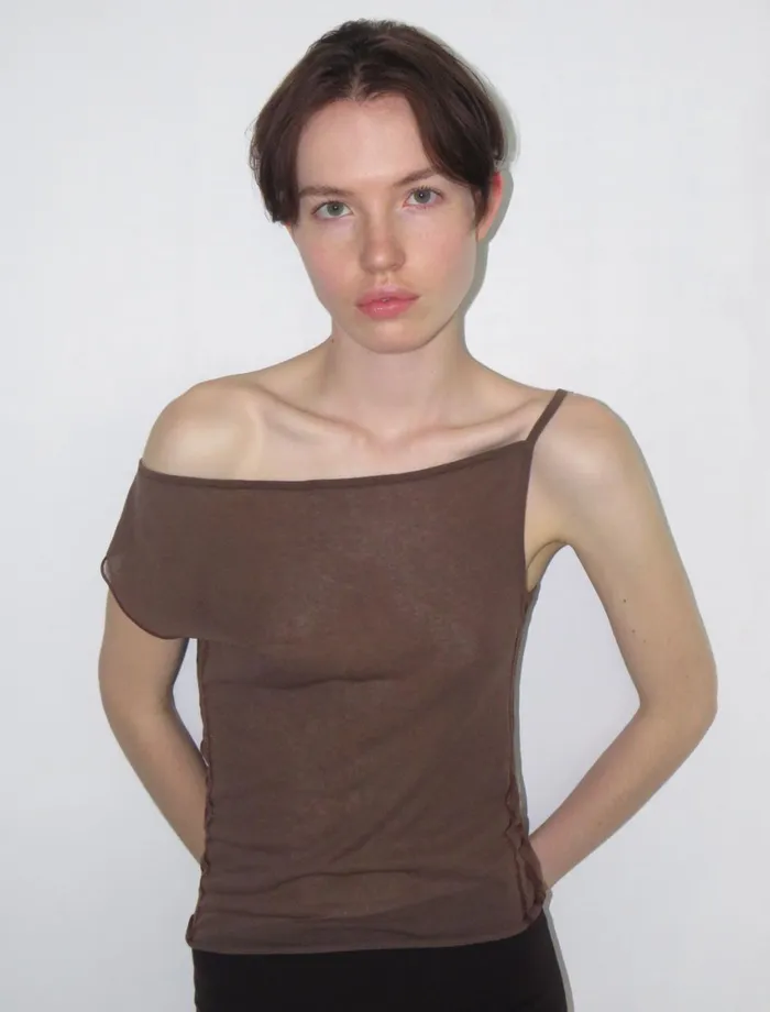 Paloma Wool DIJONTaupe Asymmetrical Cotton Top With Transparent Intarsia On The Sides Women Tops Paloma Wool DIJONTaupe Asymmetrical Cotton Top With Transparent Intarsia On The Sides Women Tops