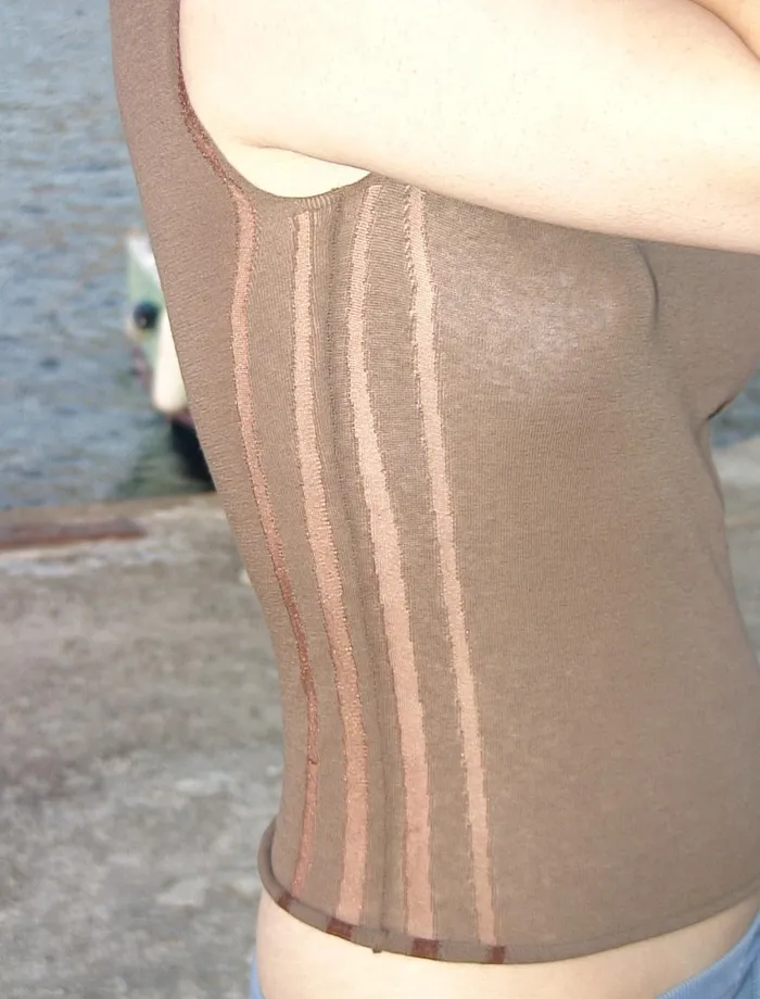 Paloma Wool DIJONTaupe Asymmetrical Cotton Top With Transparent Intarsia On The Sides Women Tops