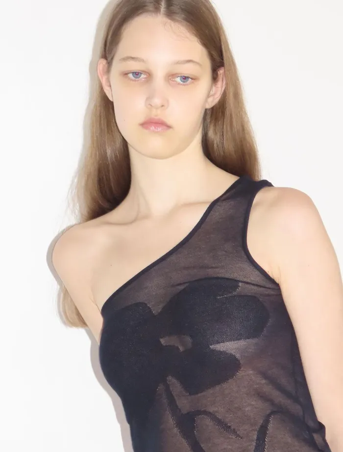 Paloma Wool DOMINGOAsymmetric Top With Sheer Jacquard Flower Women Tops