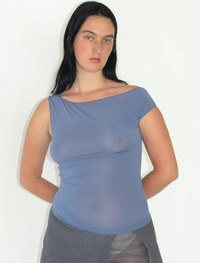 Paloma Wool DOMINICABlue Slightly Transparent Sleeveless Asymmetric Top Women Tops