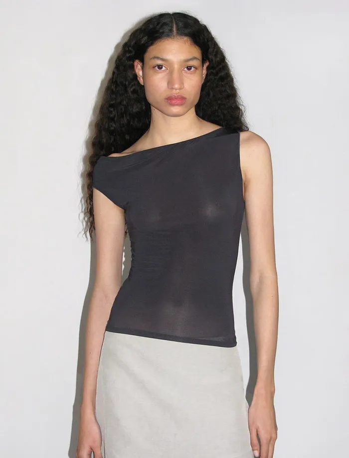 Paloma Wool DOMINICANavy Slightly Transparent Sleeveless Asymmetric Top Women Tops Paloma Wool DOMINICANavy Slightly Transparent Sleeveless Asymmetric Top Women Tops