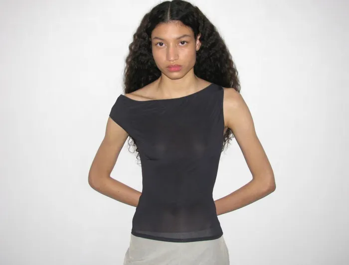 Paloma Wool DOMINICANavy Slightly Transparent Sleeveless Asymmetric Top Women Tops