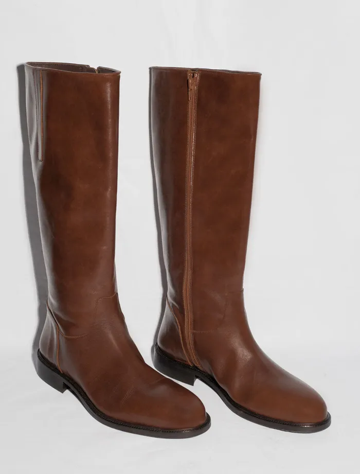 Paloma Wool ELLIOTBrown Riding Leather Boots With PW Embroidery Women Shoes