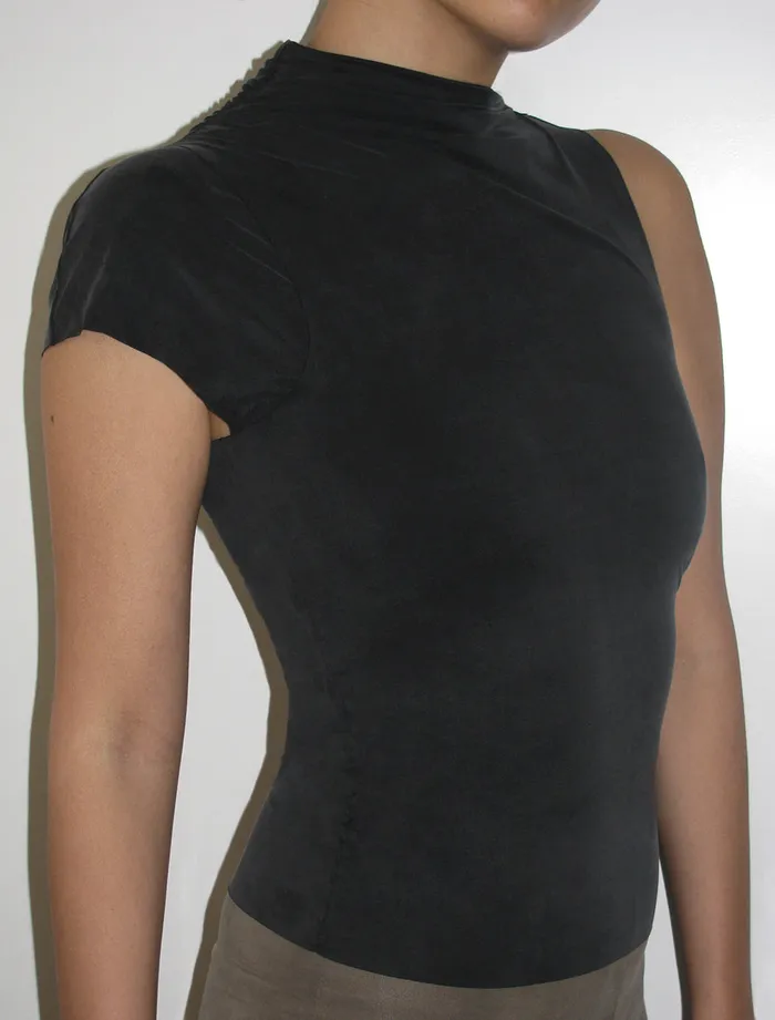 Paloma Wool ELVIRA Black Asymmetric Sleeve Softneck Cupro Top Women Cupro
