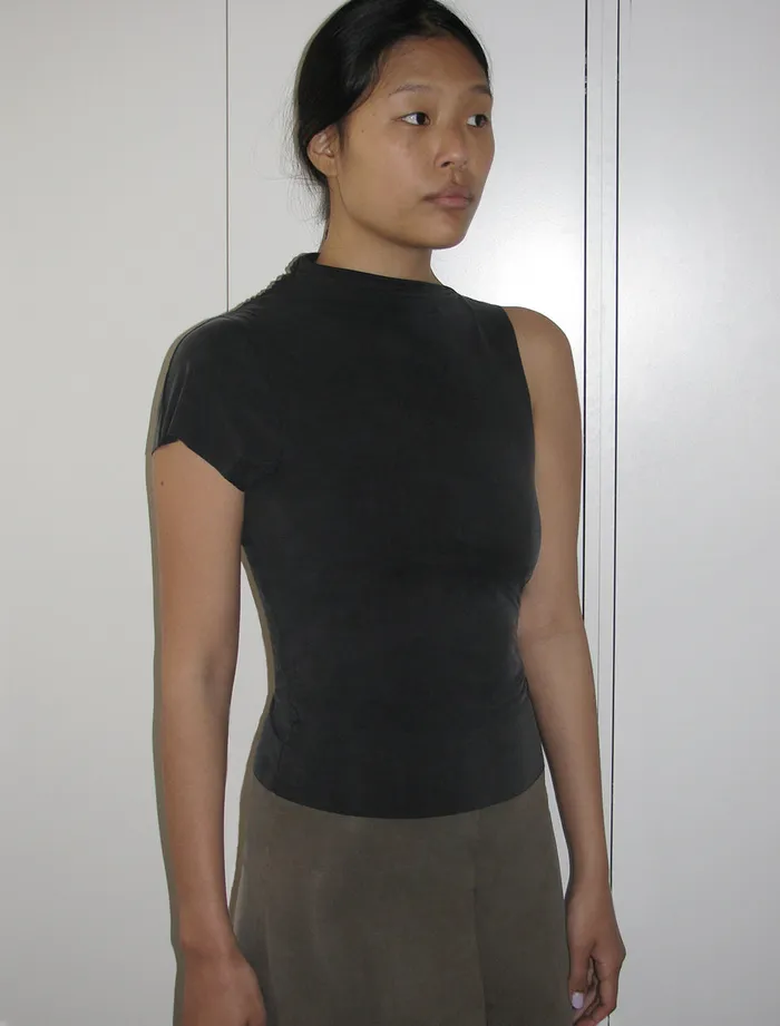 Paloma Wool ELVIRA Black Asymmetric Sleeve Softneck Cupro Top Women Cupro