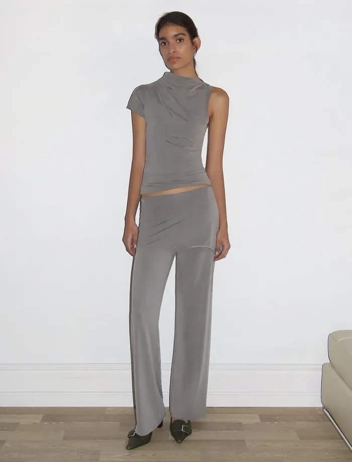 Paloma Wool ELVIRA Grey Asymmetric Sleeve Softneck Cupro Top Women Cupro