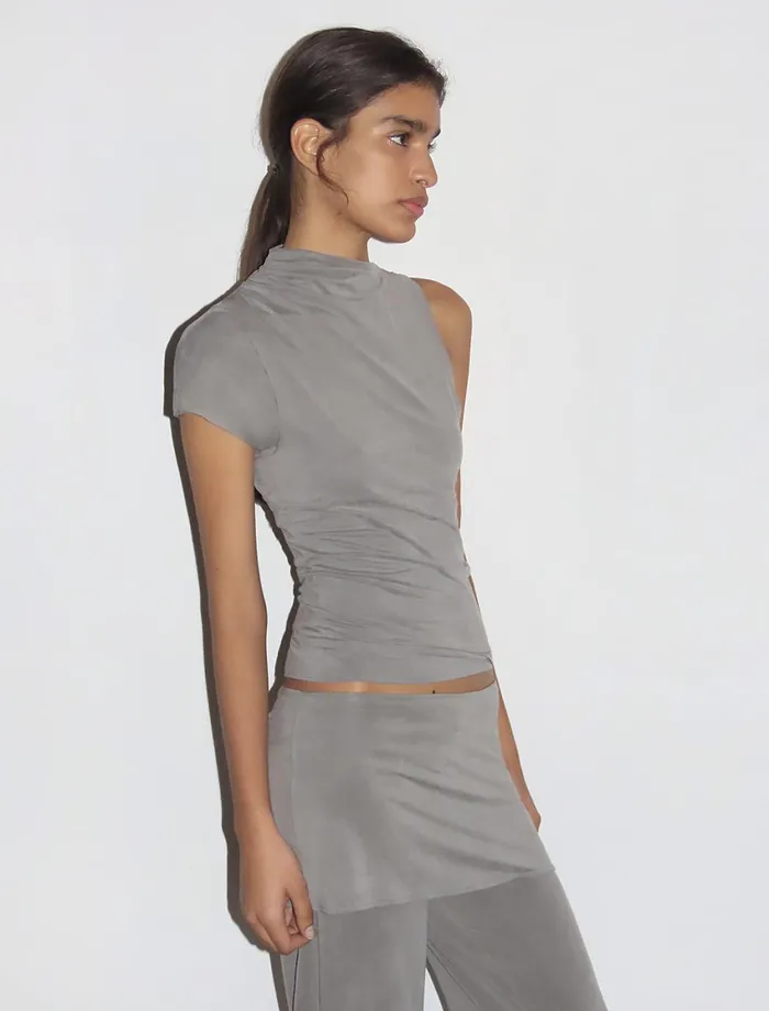 Paloma Wool ELVIRA Grey Asymmetric Sleeve Softneck Cupro Top Women Cupro