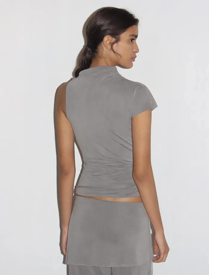 Paloma Wool ELVIRA Grey Asymmetric Sleeve Softneck Cupro Top Women Cupro