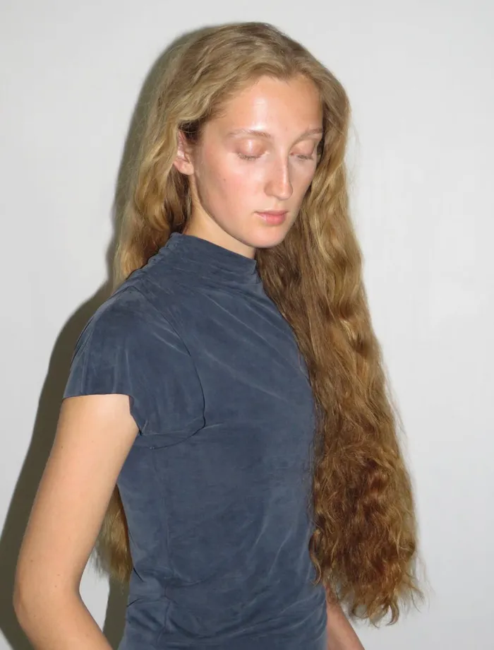 Paloma Wool ELVIRA Navy Asymmetric Sleeve Softneck Cupro Top Women Cupro