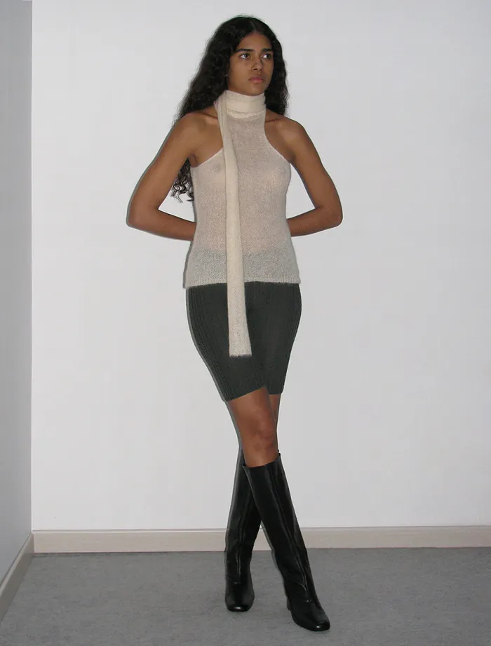 Paloma Wool FEDRAEcru Delicate Sleeveless Knitted Top With A Scarf Detail Women Tops