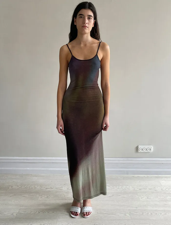 Paloma Wool FLANDRIARibbed Strappy Dress Featuring Blurred Flower Digital Print Women Dresses