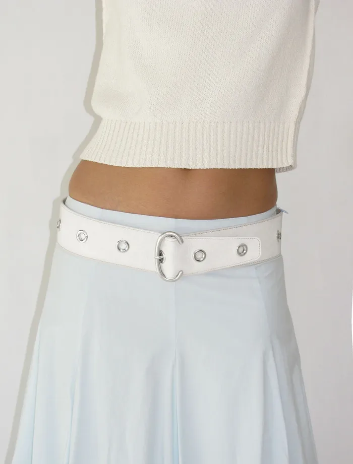Paloma Wool GILDA BELTWhite Wide Belt With Metallic Eyelets Women Belts