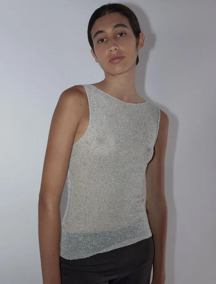 Paloma Wool HASTERSlightly Sheer Sleeveless Roundneck Shiny Tricot Top Women Tops Paloma Wool HASTERSlightly Sheer Sleeveless Roundneck Shiny Tricot Top Women Tops