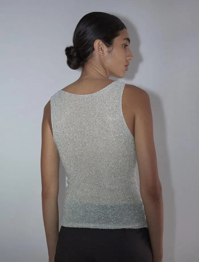 Paloma Wool HASTERSlightly Sheer Sleeveless Roundneck Shiny Tricot Top Women Tops